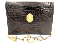 1990's Brown SISO ALLIGATOR Belly Skin CLUTCH w/Horse Head Shoulder Bag - ITALY