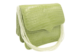 Pale Sage GREEN 2000's Handmade MAXIMA Alligator Belly Skin Handbag - Beaded Han