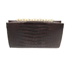 1960's Brown ALLIGATOR Belly Skin CLUTCH Bag w/Rhinestone Top Frame!