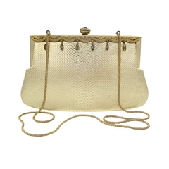 Gold Metallic JACOMO PARIS - 1960's Jeweled Snake Skin Evening Bag