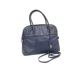 Early 2000's SISO 14 x 10 BOLIDE Style NAVY BLUE Ostrich Skin Handbag Shoulder B