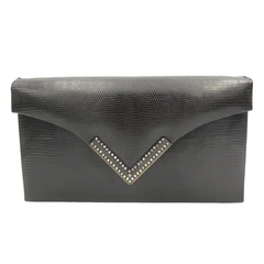 Black JEWELED 1970's LIZARD Skin CLUTCH Shoulder Evening Bag - LA JEUNESSE