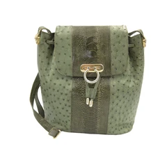 Army GREEN 2000's OSTRICH Skin SHOULDER Cross Body Bucket Bag - LORENZI