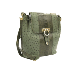 Burnt Olive GREEN 2000's OSTRICH Skin SHOULDER Cross Body Bucket Bag - LORENZI