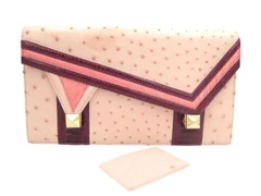 MOD Pink & Burgundy Early 2000's Ostrich Skin Clutch Shoulder Bag - LORENZI