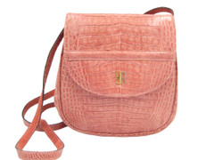 Gorgeous 1980's-90's PINK CROCODILE Belly Skin Crossbody Shoulder Bag - ITALY
