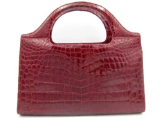 Saks Fifth Avenue BURGUNDY Red 1960's CROCODILE Belly Skin Handbag w/Strap!
