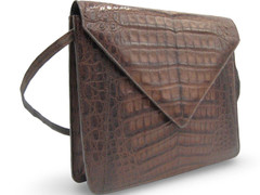 Timeless 2010's Espresso BROWN CROCODILE Skin Envelope Style Clutch Shoulder Bag - LAI