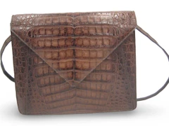 Timeless 2010's Espresso BROWN CROCODILE Skin Envelope Style Clutch Shoulder Bag - LAI