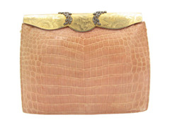 Rare 1950's-60's LUCILLE de PARIS Light Peach Crocodile Evening Clutch - Marcasites
