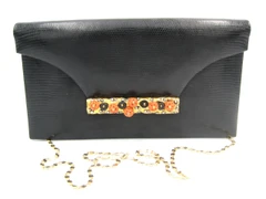 Black BEADED 1970's LIZARD Skin Shoulder Bag - LA JEUNESSE