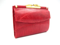 Stunning NOS 1980's-90's Ladies RED LIZARD Skin Wallet & Card Case - Gary's!
