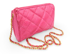 HOT PINK Chanel-Style 1990's Quilted Snake Skin Shoulder Cross Body Bag