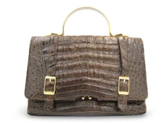 Unique Belted 1990's Brown CROCODILE Skin SATCHEL Bag - COMTESSE