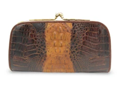 Caramel and Brown 1960's Hornback Crocodile Skin Long Wallet Change Purse