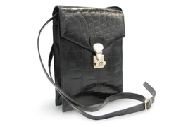 MAXIMA Jet Black 1990's-2000's ALLIGATOR Skin Cross Body Bag - Matteo & Massimo