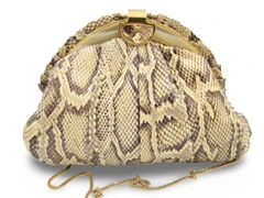 SHARIF 1990's Pale Yellow & Brown PYTHON Snake Skin CLUTCH Shoulder Bag