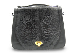 Unique Jet BLACK 1990's Exotic TURTLE SKIN & Black Leather Messenger Shoulder Bag - Tiziani Ferrari