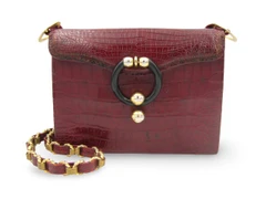 OXBLOOD Red 1960's -70's CROCODILE Skin Shoulder Evening Bag - LA JEUNESSE
