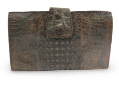 1980's-90's Espresso Brown Hornback CROCODILE Skin CLUTCH Wallet Purse
