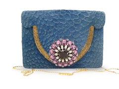 BLUE JEWELED 1970's FISH Skin Shoulder Bag - LA JEUNESSE