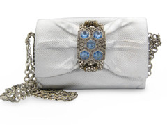 Metallic Silver JEWELED 1970's KARUNG Skin Shoulder Bag - LA JEUNESSE
