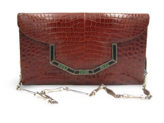 COGNAC 1960's -70's CROCODILE Skin Shoulder Evening Bag - LA JEUNESSE