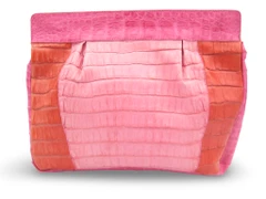 Color Block Early 2000's PINK & RED CROCODILE Belly Skin Crossbody Shoulder Bag Clutch
