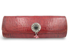 Early 2000's Dark RED CROCODILE Skin Baguette CLUTCH Shoulder Bag