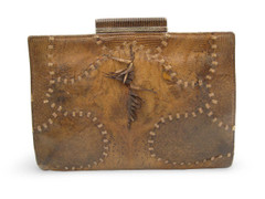 1940's QUILTED Lizard Clutch Purse w/Silver Hardware - Back Feathers