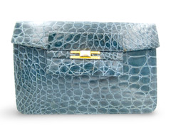 Teal BLUE 1980's-90's Crocodile Skin CLUTCH Shoulder Bag - ALFRED ROTH