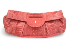 RED R & Y AUGOUSTI  Ostrich Leg & Stingray Skin Clutch