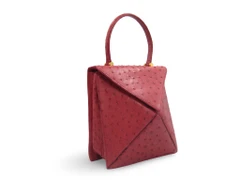Dark RED Early 2000's Unique Shape Ostrich Skin Handbag