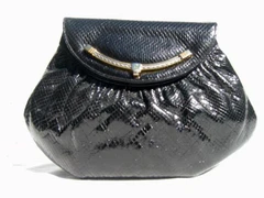 1970's FINESSE LA MODEL Black KARUNG Snake Skin Clutch CROSS Body Bag