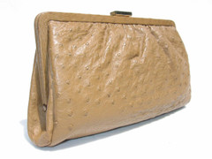 POINTER Tan 1950's-60's Ostrich Skin Clutch Purse