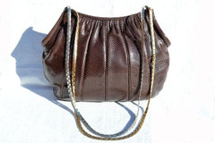 1980's FINESSE La MODEL BROWN Karung Snake Skin Shoulder Bag