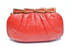 RED 1970's KARUNG Snake Skin CLUTCH Shoulder Bag