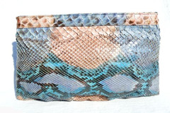 1980's TURQUOISE PINK & BLUE PYTHON Snake Skin Clutch Shoulder Bag - Zenith