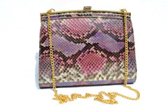 1970's Purple & Pink Pastel Python Snake Skin Crossbody Shoulder Bag