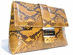 1980's YELLOW Python Skin Clutch Bag w/SILVER - SUAREZ!