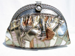 1970's-80's METALLIC Patchwork PYTHON Snake Skin CLUTCH