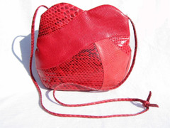 Red 1970's-80's PYTHON & Karung Snake Skin CROSS Body Bag
