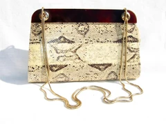 1970's Pale YELLOW BOA Snake Skin & LUCITE Clutch SHOULDER Bag