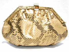 GOLD 1980's PYTHON Snake Skin CLUTCH Shoulder Bag - MARGOLIN