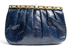 Sleek 1970's-80's BLUE Cobra Snake Skin CLUTCH Shoulder Bag