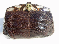1970's-80's FINESSE LA MODEL BROWN COBRA Snake Skin Clutch Bag