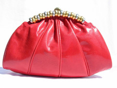 1980's-90's Red SUSAN GAIL KARUNG Snake Skin CLUTCH Bag