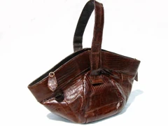 DECO Style 1950's Chocolate Lizard Skin Wristlet Purse - DEITSCH