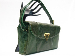 GREEN 1950's-60's Lunchbox Style Lizard Skin SHOULDER Bag - BASS