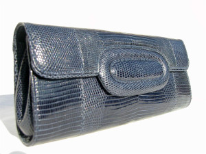  New! Navy Blue EILEEN KRAMER LIZARD Skin Clutch Shoulder Bag 